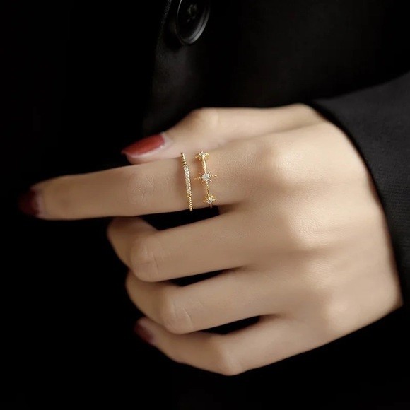 Gold Exquisite Double-layer Zircon Star Adjustable Ring For Women - Picture 2 of 4